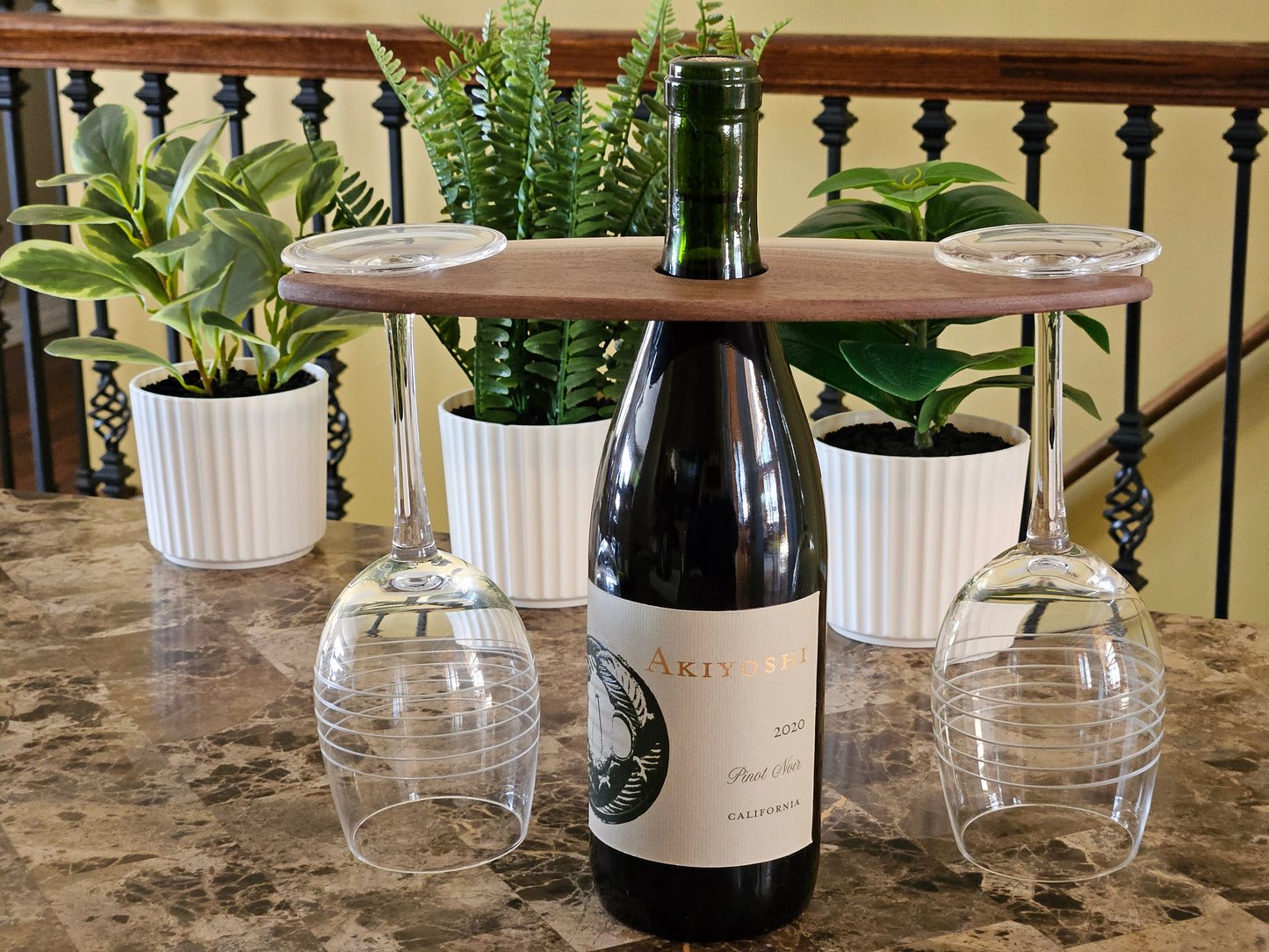 Solid Walnut Wine Caddy – Two-Glass Bottle Holder