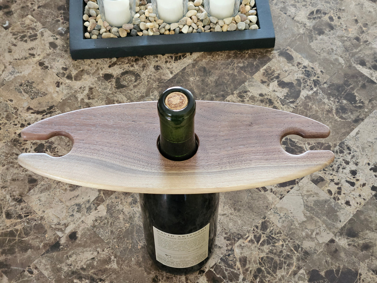 Solid Walnut Wine Caddy – Two-Glass Bottle Holder