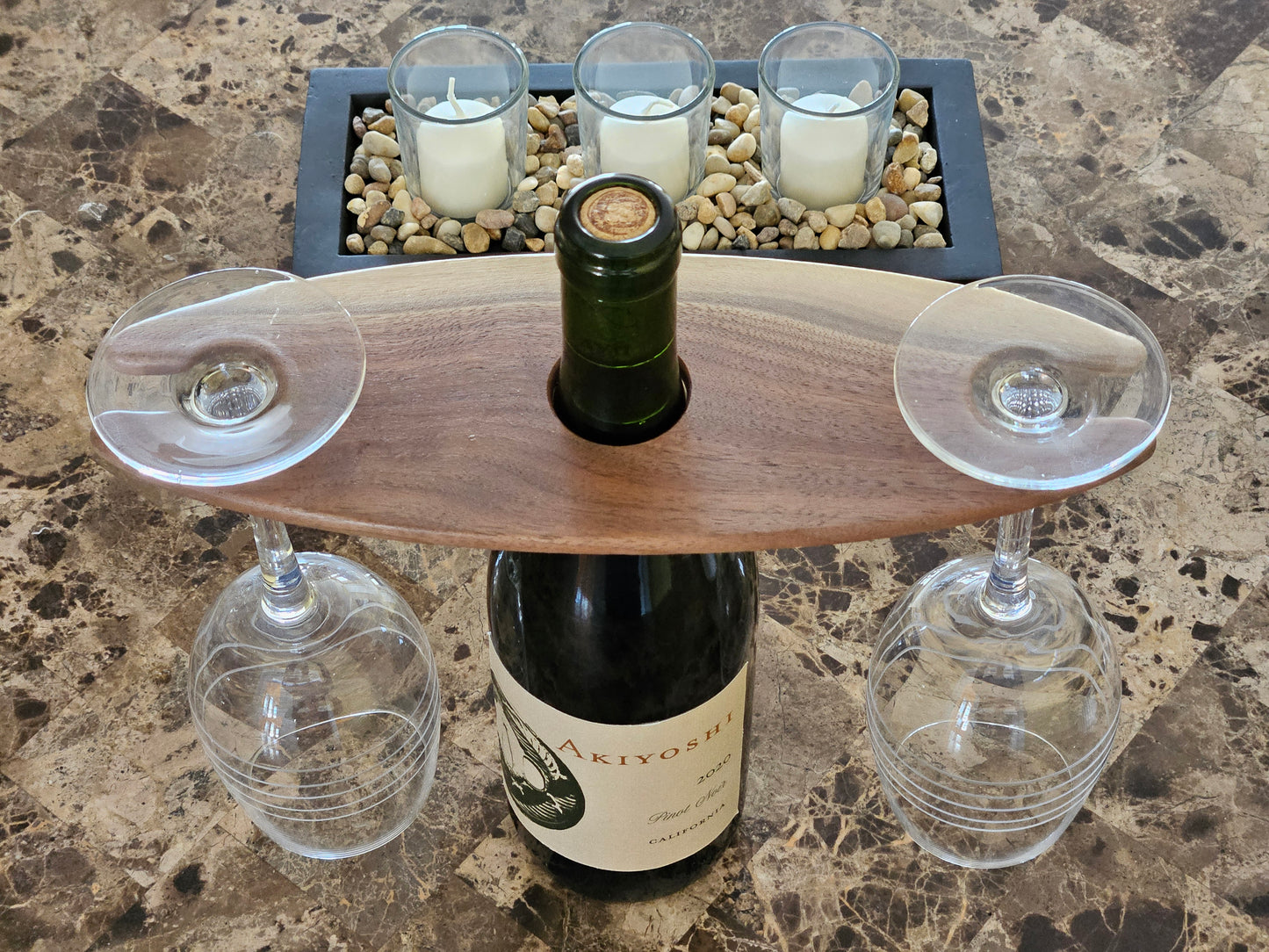 Solid Walnut Wine Caddy – Two-Glass Bottle Holder