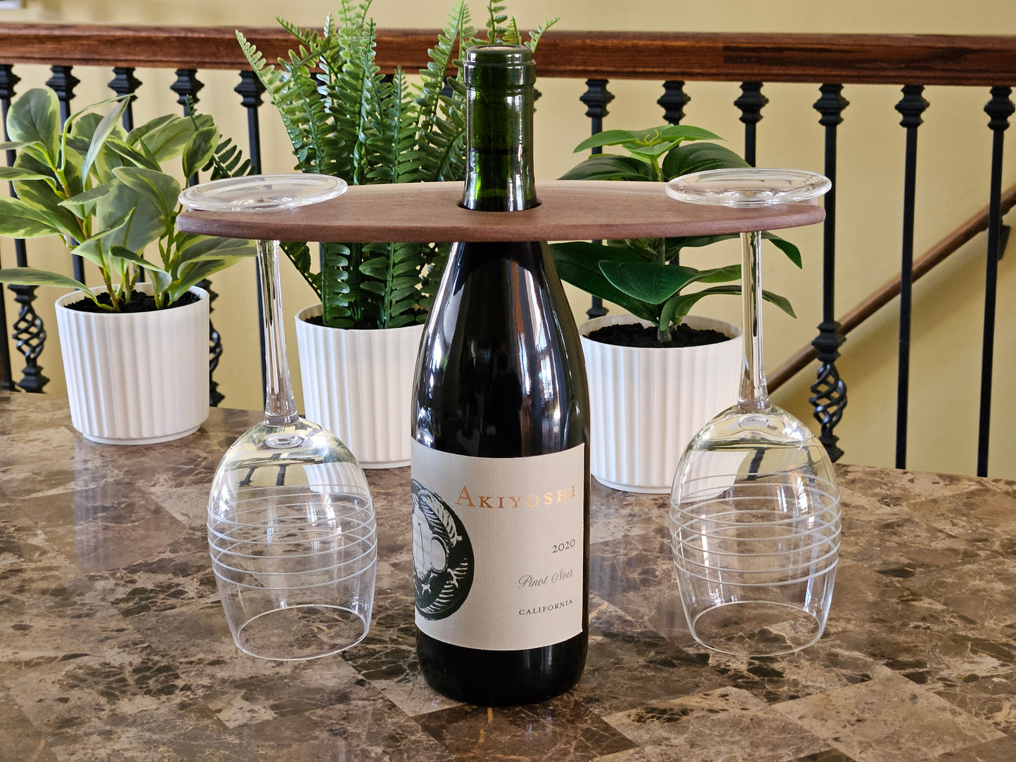Solid Walnut Wine Caddy – Two-Glass Bottle Holder