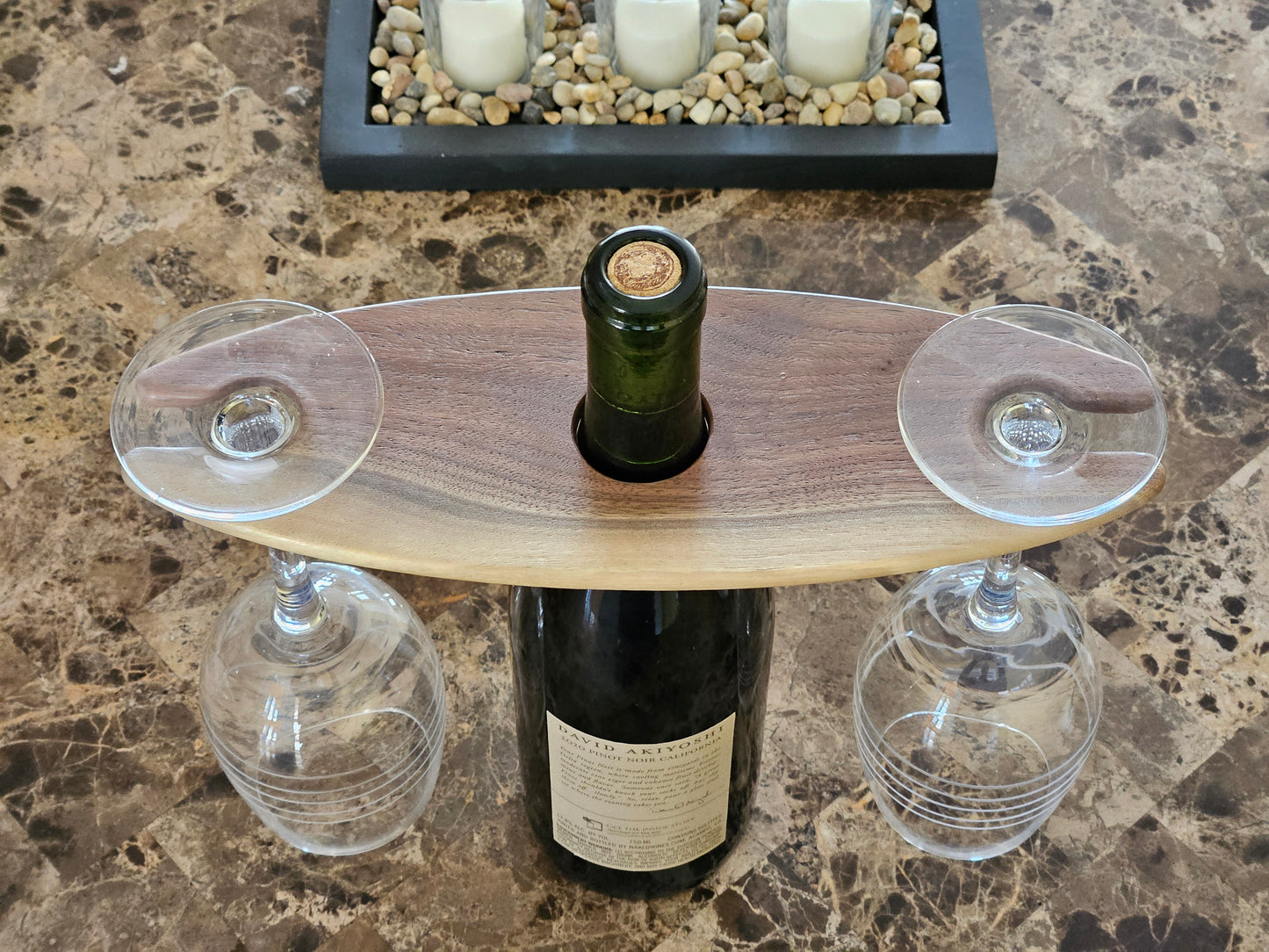 Solid Walnut Wine Caddy – Two-Glass Bottle Holder